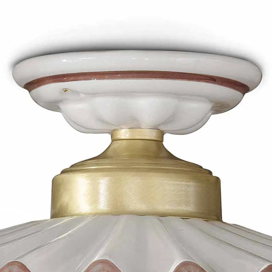 Plafoniera in Ceramica Lucida Plissettata e Bordo Dipinto a Mano - Laquila Viadurini