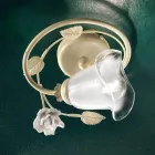 Plafoniera in Ferro, Vetro Sabbiato e Rose di Decoro in Ceramica - Siena Viadurini