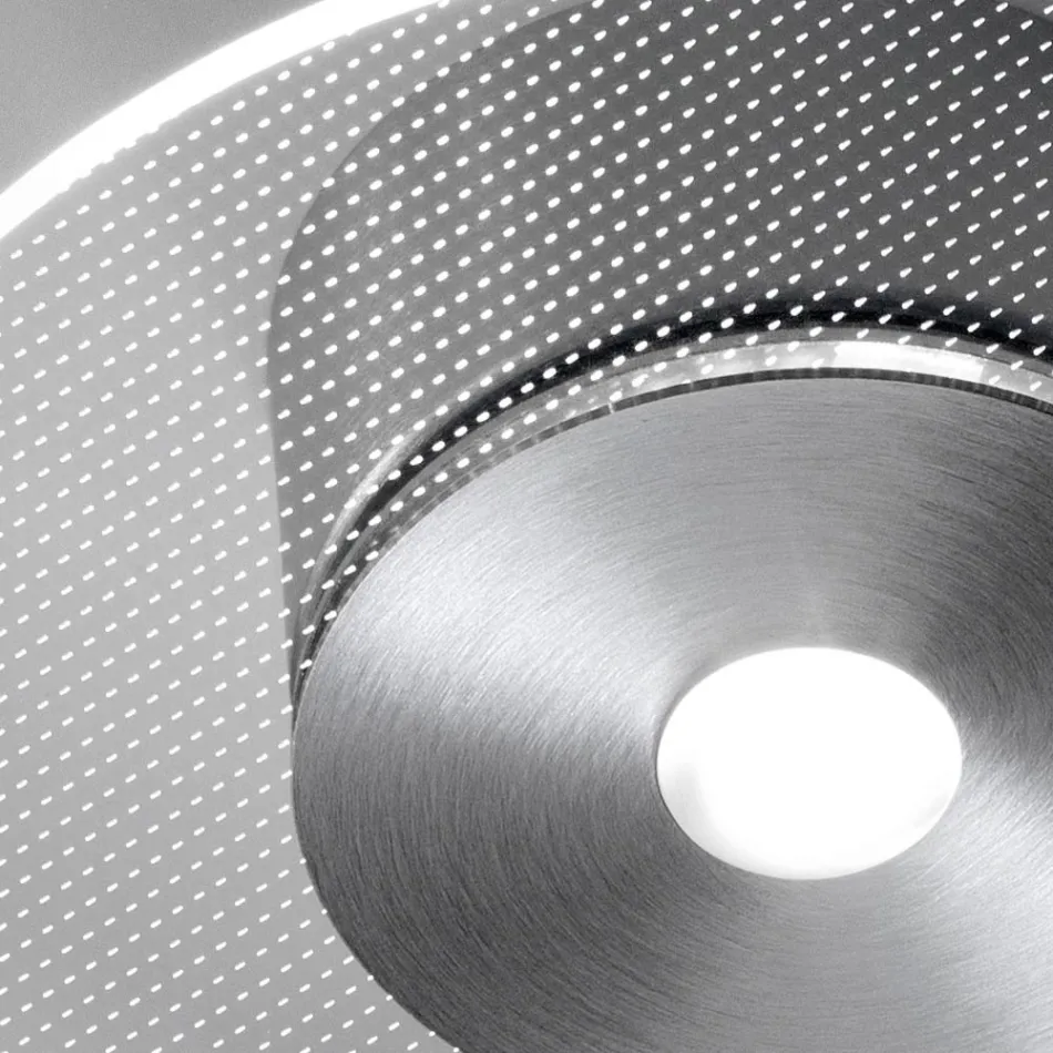 Plafoniera in Metallo e Diffusore in Plexiglass Micro-Puntinato - Nora Viadurini