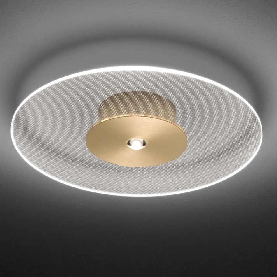 Plafoniera in Metallo e Diffusore in Plexiglass Micro-Puntinato - Nora Viadurini