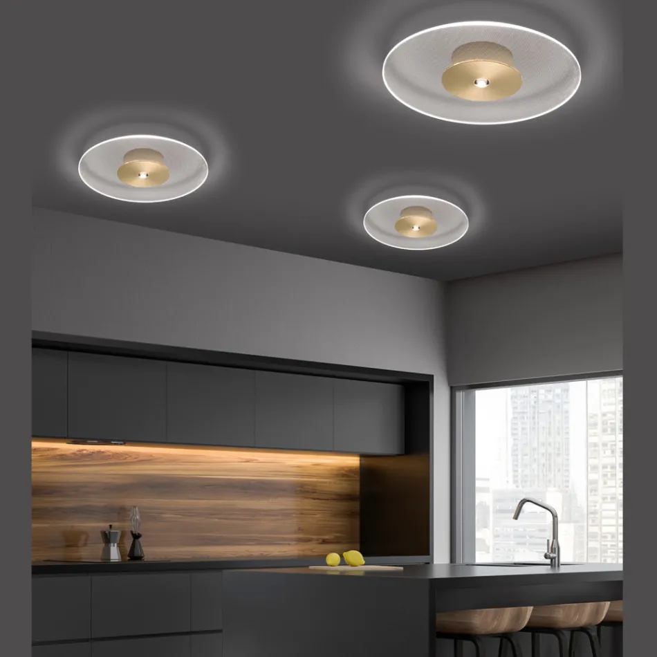 Plafoniera in Metallo e Diffusore in Plexiglass Micro-Puntinato - Nora Viadurini