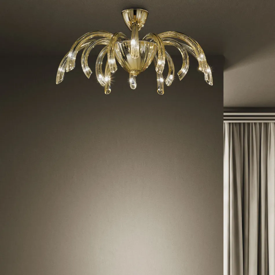 Plafoniera in Vetro di Venezia e Metallo Fatta a Mano in Italia - Jason Viadurini