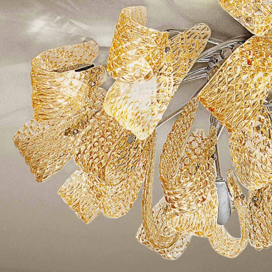 Plafoniera in Vetro Veneziano e Metallo, Fatta a Mano in Italia - Diamonique Viadurini