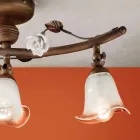 Plafoniera Lineare a 3 Luci in Ferro, Vetro e Rose di Ceramica - Siena Viadurini