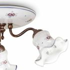 Plafoniera Vintage Artigianale in Ferro e Ceramica Decorata a Mano - Chieti Viadurini