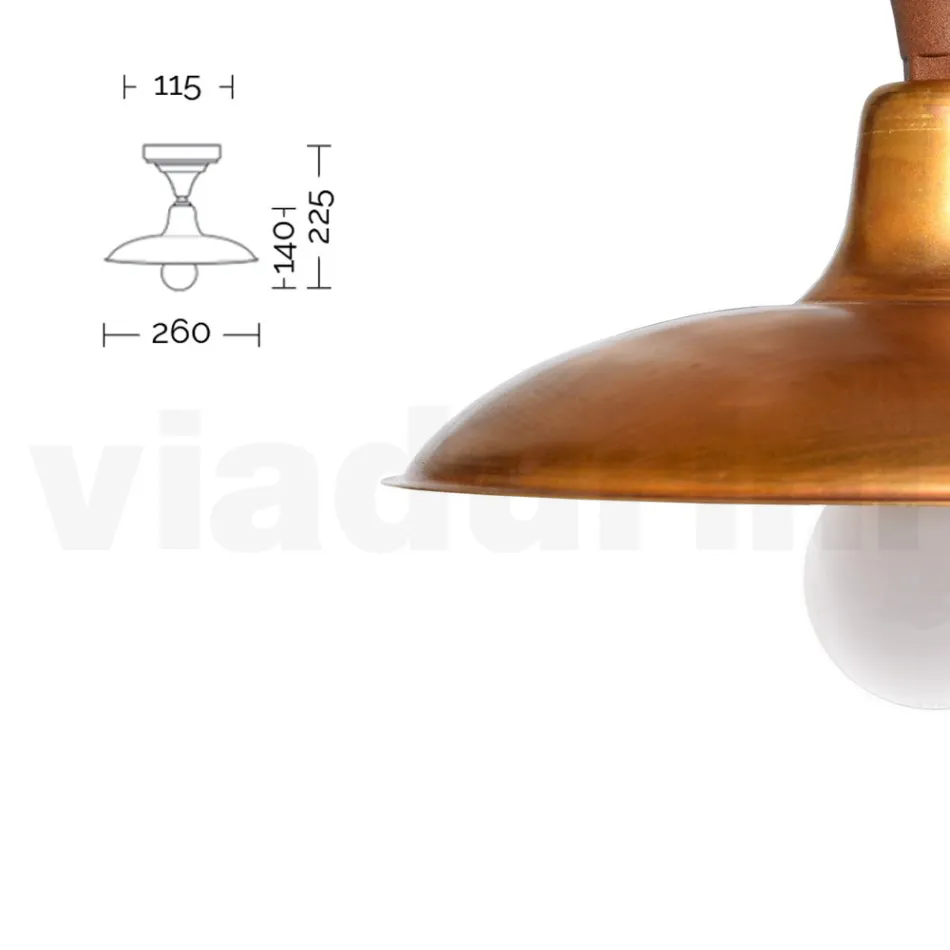 Plafoniera Vintage da Esterno in Alluminio e Ottone Made in Italy - Adela Viadurini