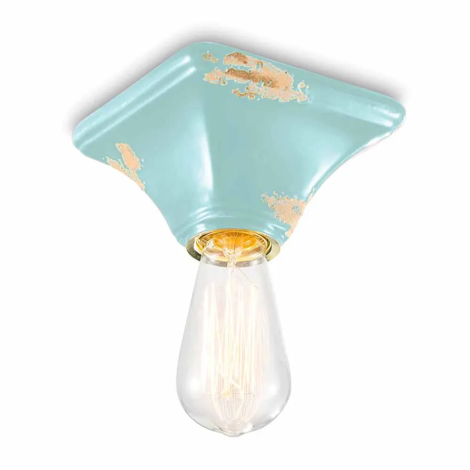 Plafoniera vintage in ceramica a base quadrata Ashley Ferroluce Viadurini