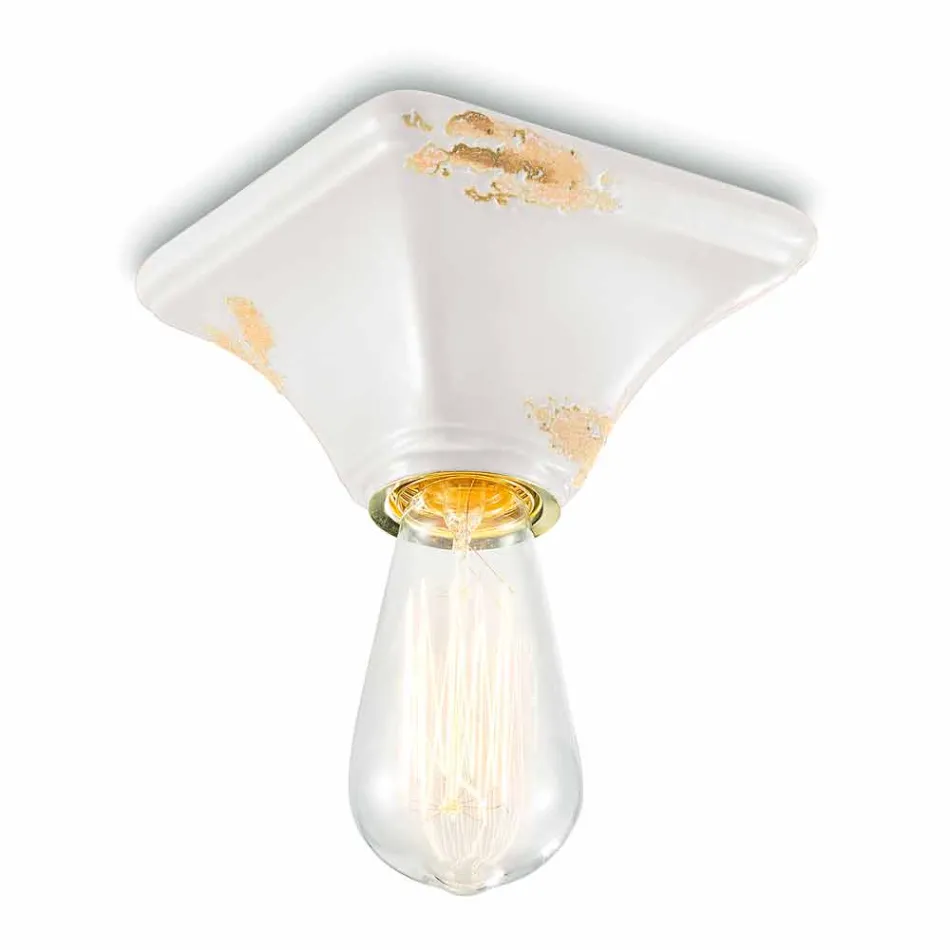 Plafoniera vintage in ceramica a base quadrata Ashley Ferroluce Viadurini