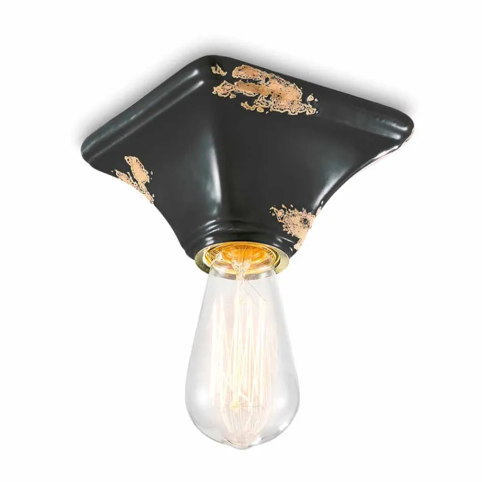 Plafoniera vintage in ceramica a base quadrata Ashley Ferroluce Viadurini