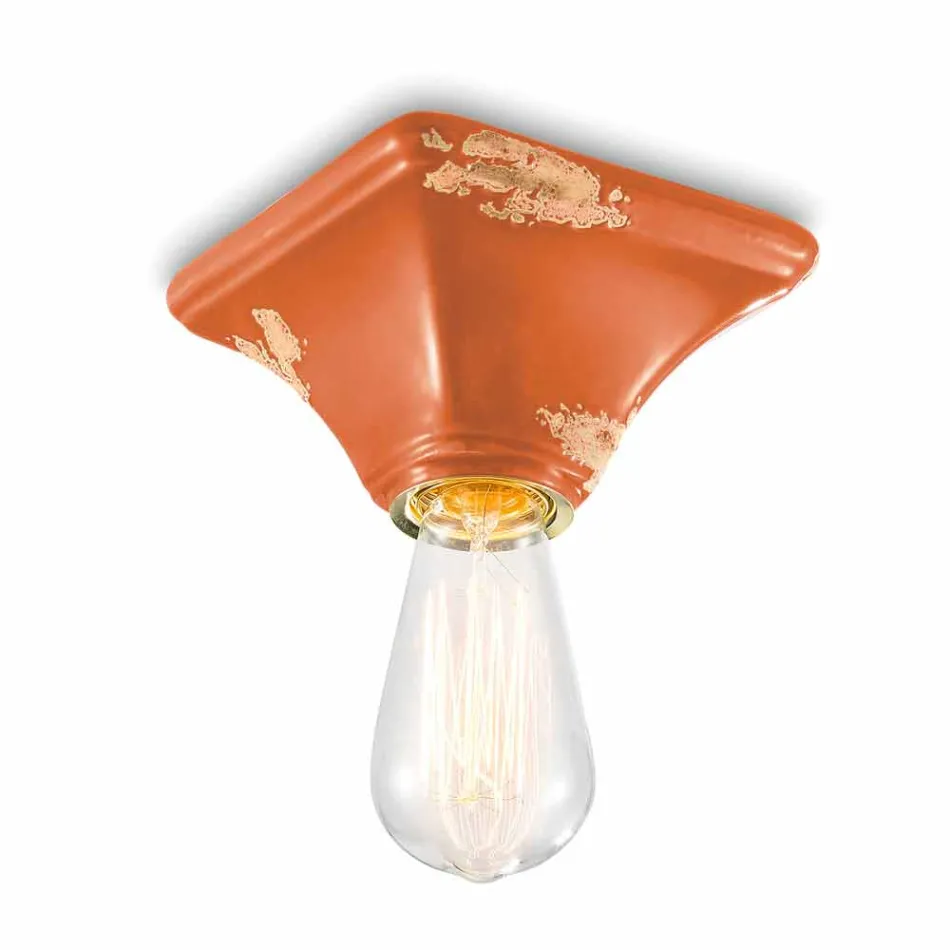 Plafoniera vintage in ceramica a base quadrata Ashley Ferroluce Viadurini