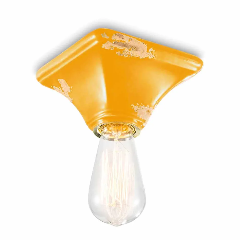 Plafoniera vintage in ceramica a base quadrata Ashley Ferroluce Viadurini