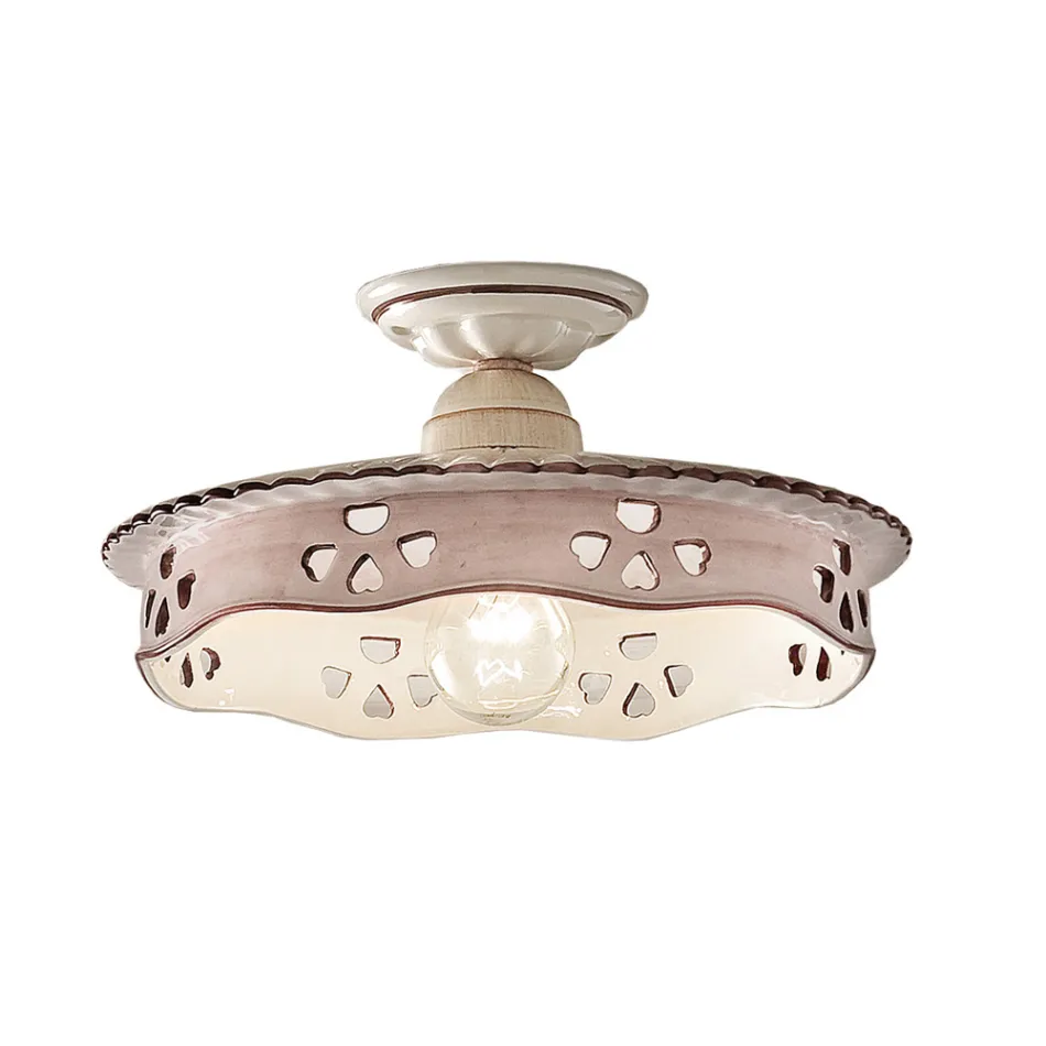 Plafoniera Vintage in Ceramica e Ferro Fatta a Mano 2 Misure - Alessandria Viadurini