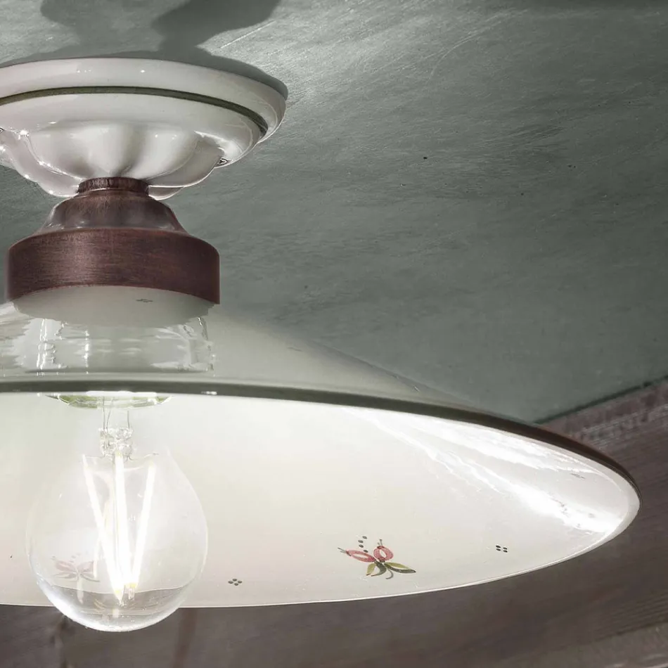 Plafoniera Vintage in Ceramica e Ferro Fatta a Mano in 3 Misure - Asti Viadurini