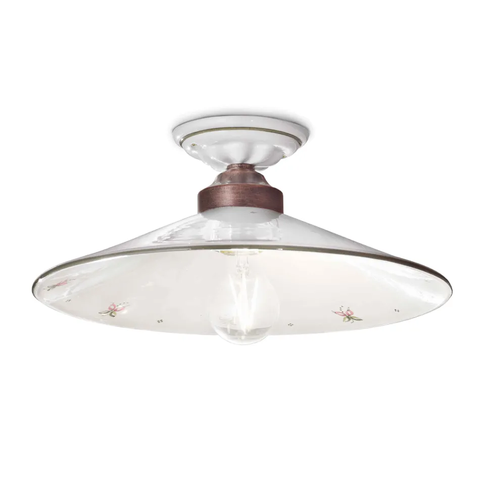 Plafoniera Vintage in Ceramica e Ferro Fatta a Mano in 3 Misure - Asti Viadurini