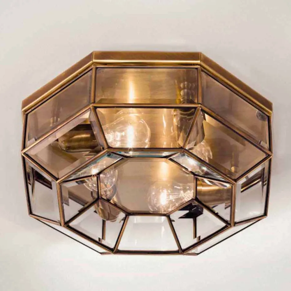 Plafoniera Vintage in Ottone Brunito e Vetro 2 Misure - Rilegato by Il Fanale Viadurini