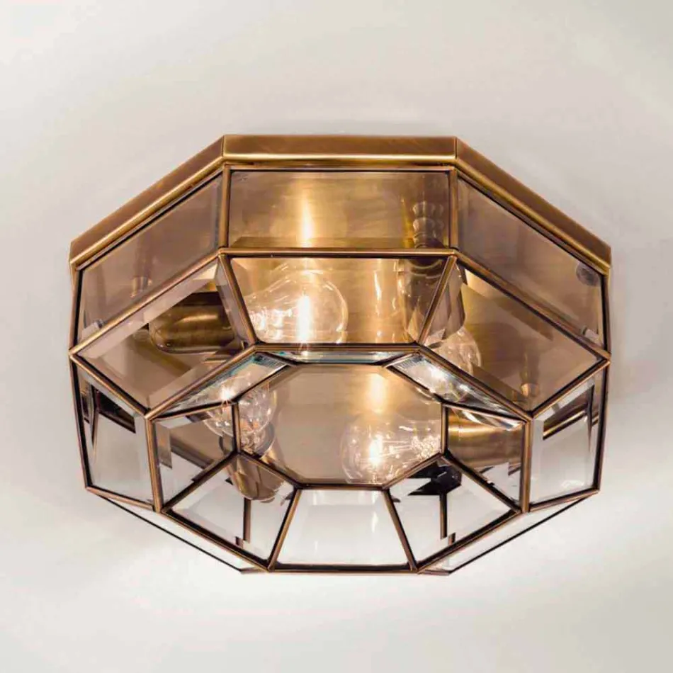 Plafoniera Vintage in Ottone Brunito e Vetro 2 Misure - Rilegato by Il Fanale Viadurini