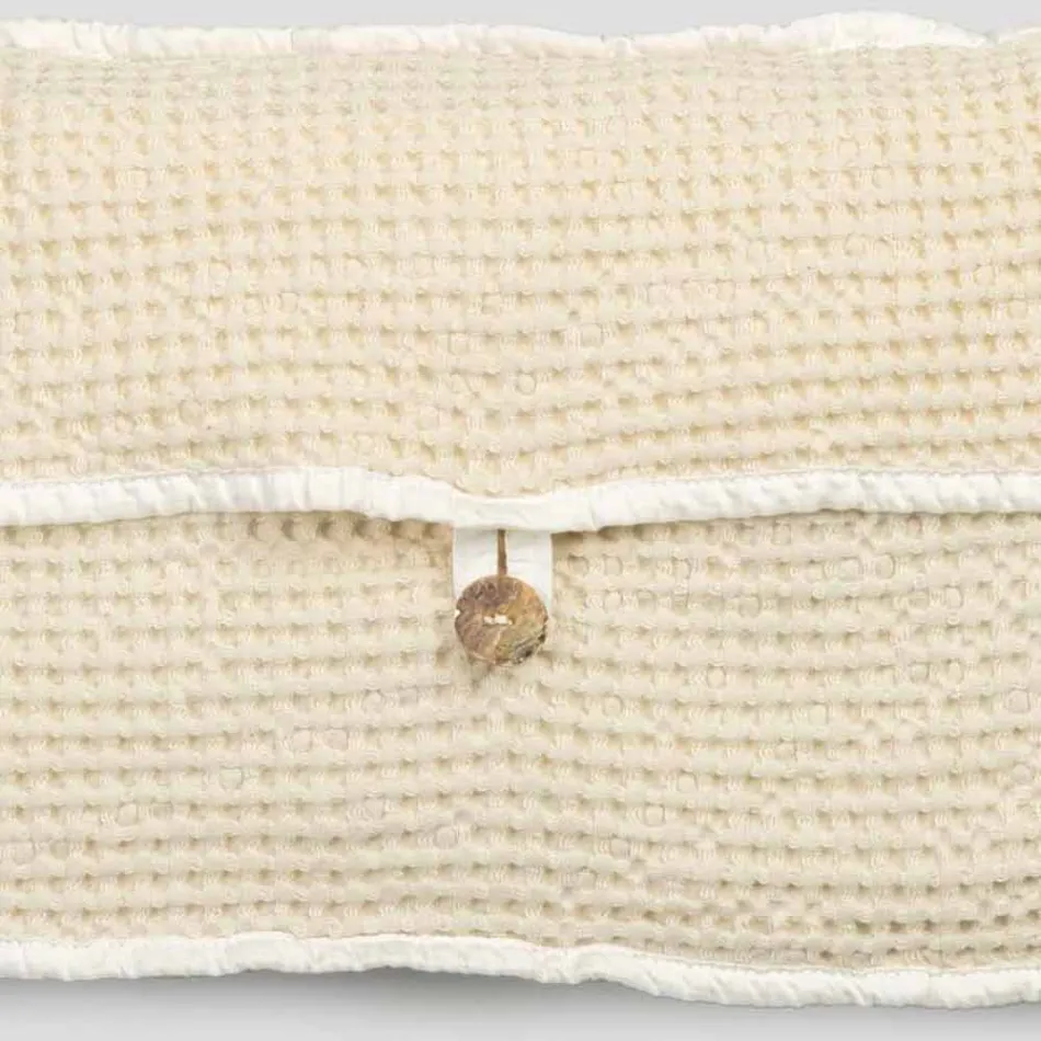 Pochette in Cotone Nido d'Ape Bianco Naturale con Bottone Madreperla - Anteha Viadurini