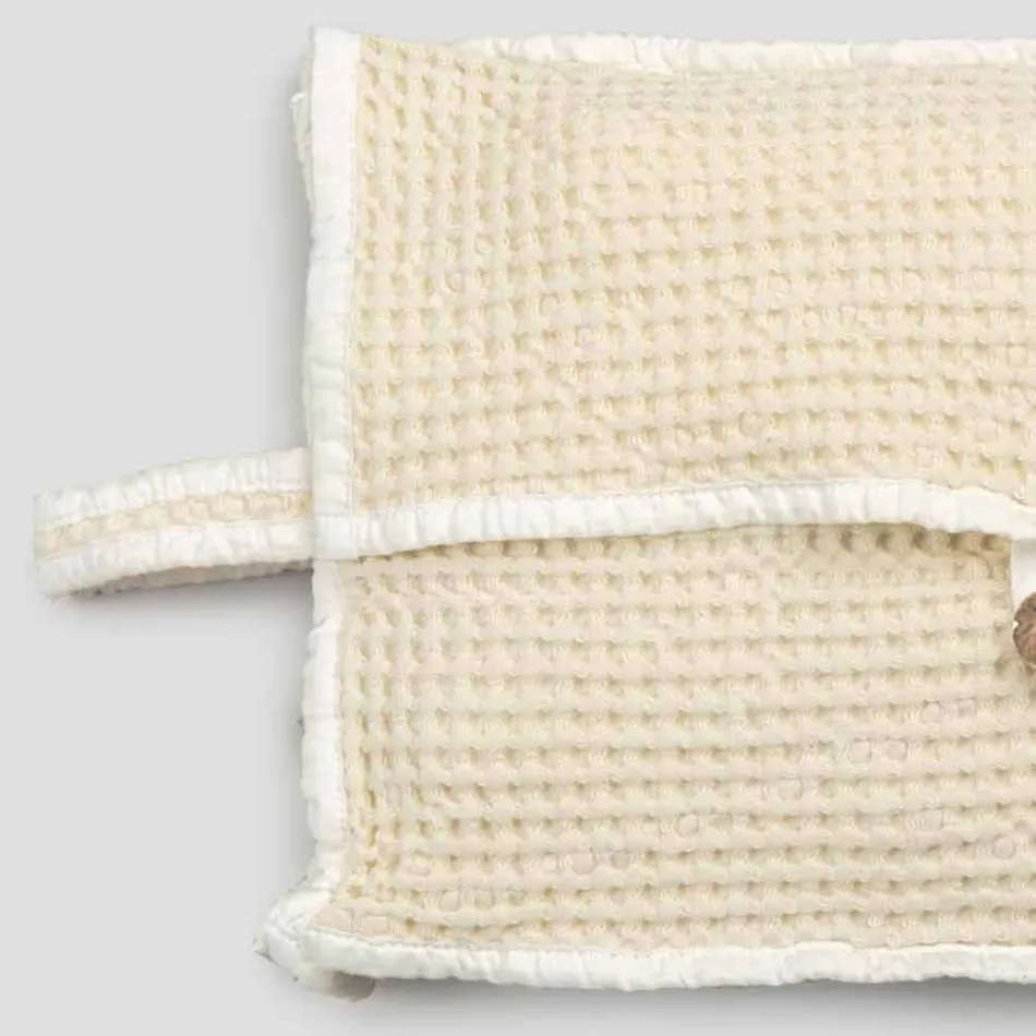 Pochette in Cotone Nido d'Ape Bianco Naturale con Bottone Madreperla - Anteha Viadurini