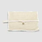 Pochette in Cotone Nido d'Ape Bianco Naturale con Bottone Madreperla - Anteha Viadurini