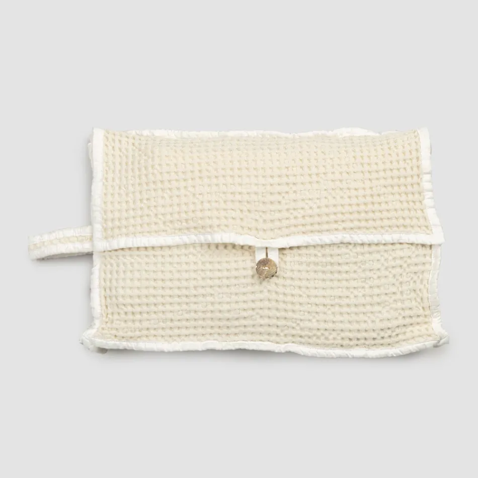 Pochette in Cotone Nido d'Ape Bianco Naturale con Bottone Madreperla - Anteha Viadurini