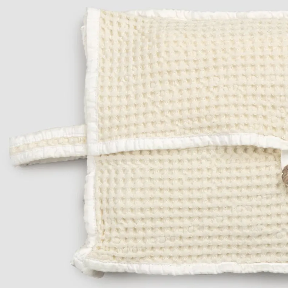Pochette in Cotone Nido d'Ape Bianco Naturale con Bottone Madreperla - Anteha Viadurini