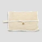 Pochette in Cotone Nido d'Ape Bianco Naturale con Bottone Madreperla - Anteha Viadurini