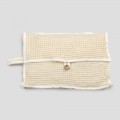 Pochette in Cotone Nido d'Ape Bianco Naturale con Bottone Madreperla - Anteha