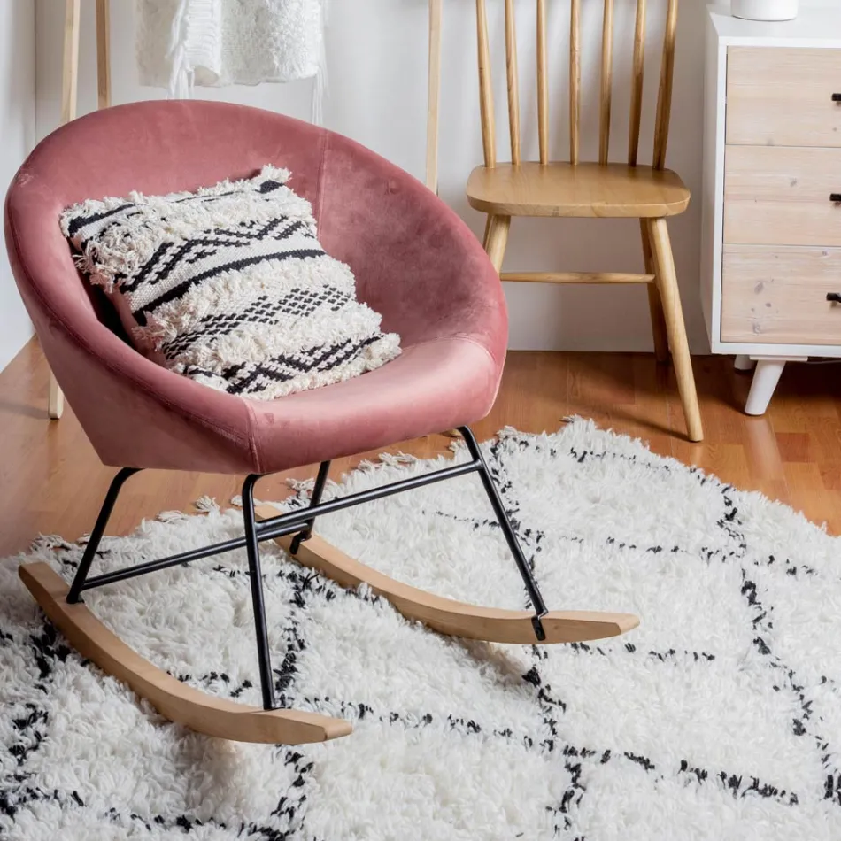 Poltrona a Dondolo Imbottita Effetto Velluto Design Scandinavo - Pippy Viadurini