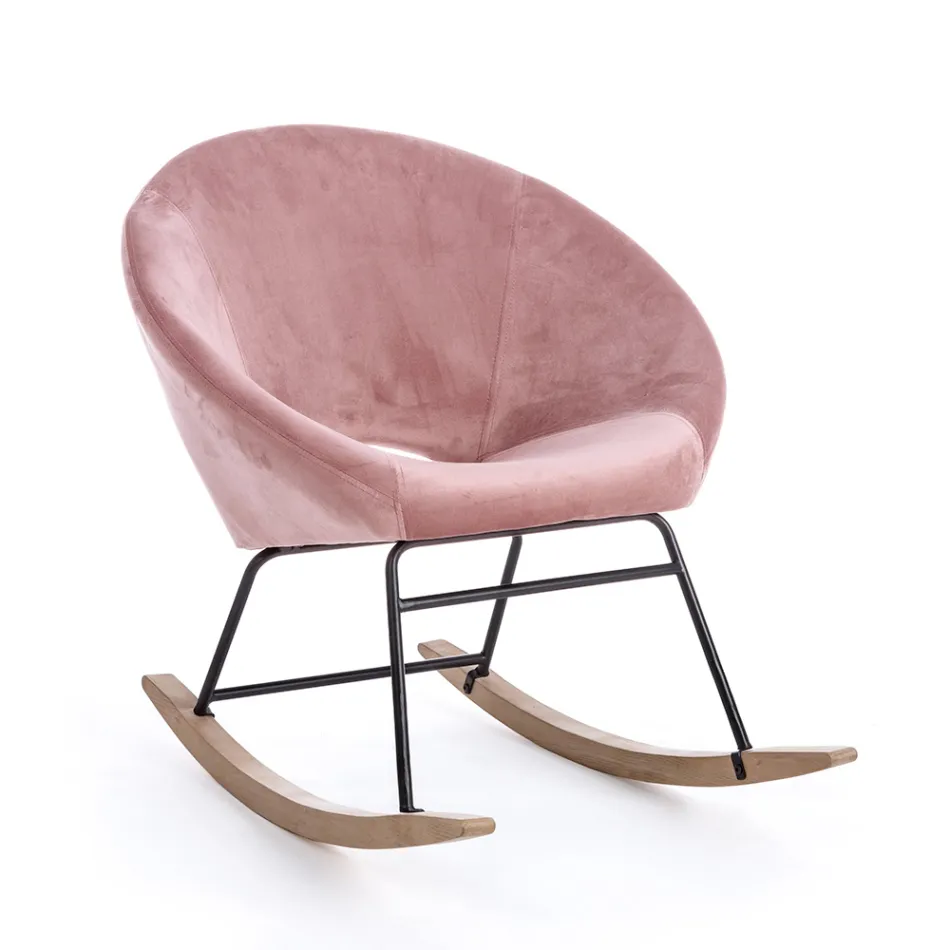 Poltrona a Dondolo Imbottita Effetto Velluto Design Scandinavo - Pippy Viadurini