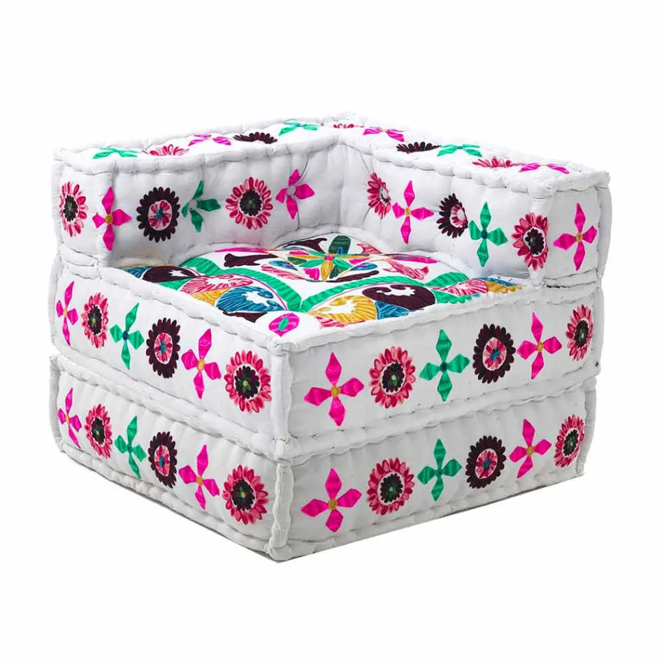 Poltrona Chaise Longue di Design Etnico in Cotone Patchwork, per Salotto – Fibra Viadurini