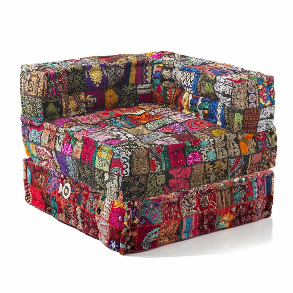 Poltrona Chaise Longue di Design Etnico in Cotone Patchwork, per Salotto – Fibra Viadurini