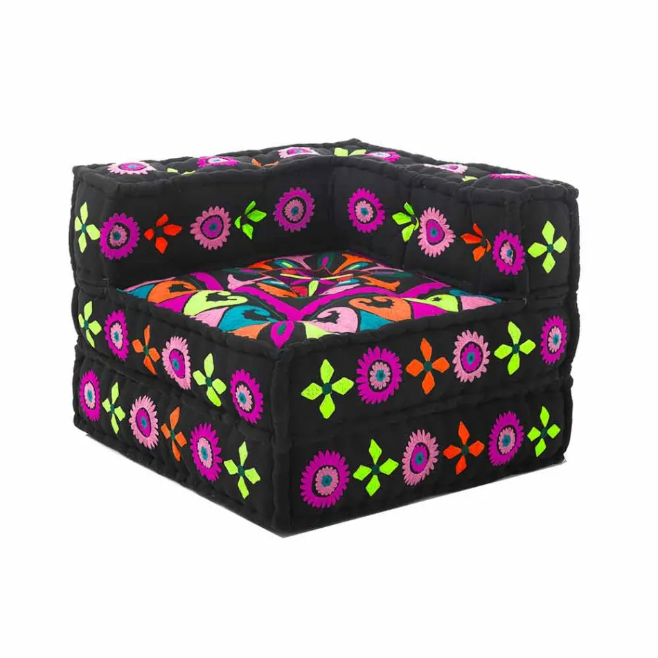 Poltrona Chaise Longue di Design Etnico in Cotone Patchwork, per Salotto – Fibra Viadurini