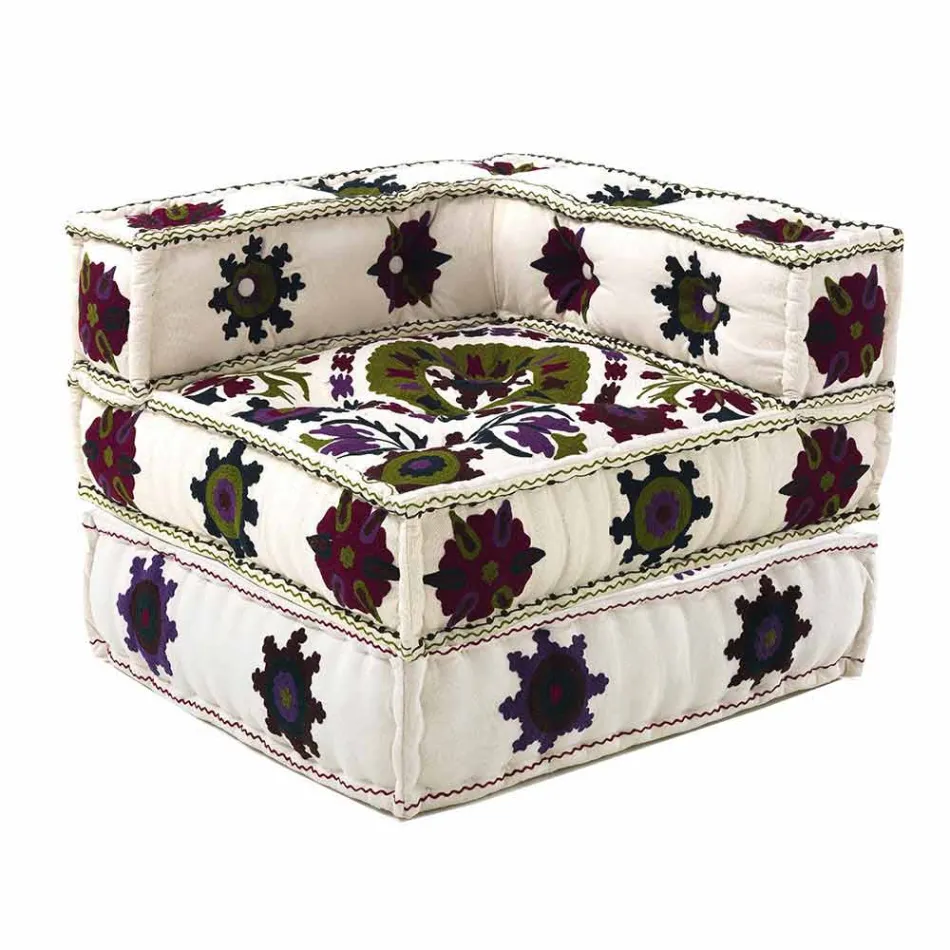 Poltrona Chaise Longue di Design Etnico in Cotone Patchwork, per Salotto – Fibra Viadurini