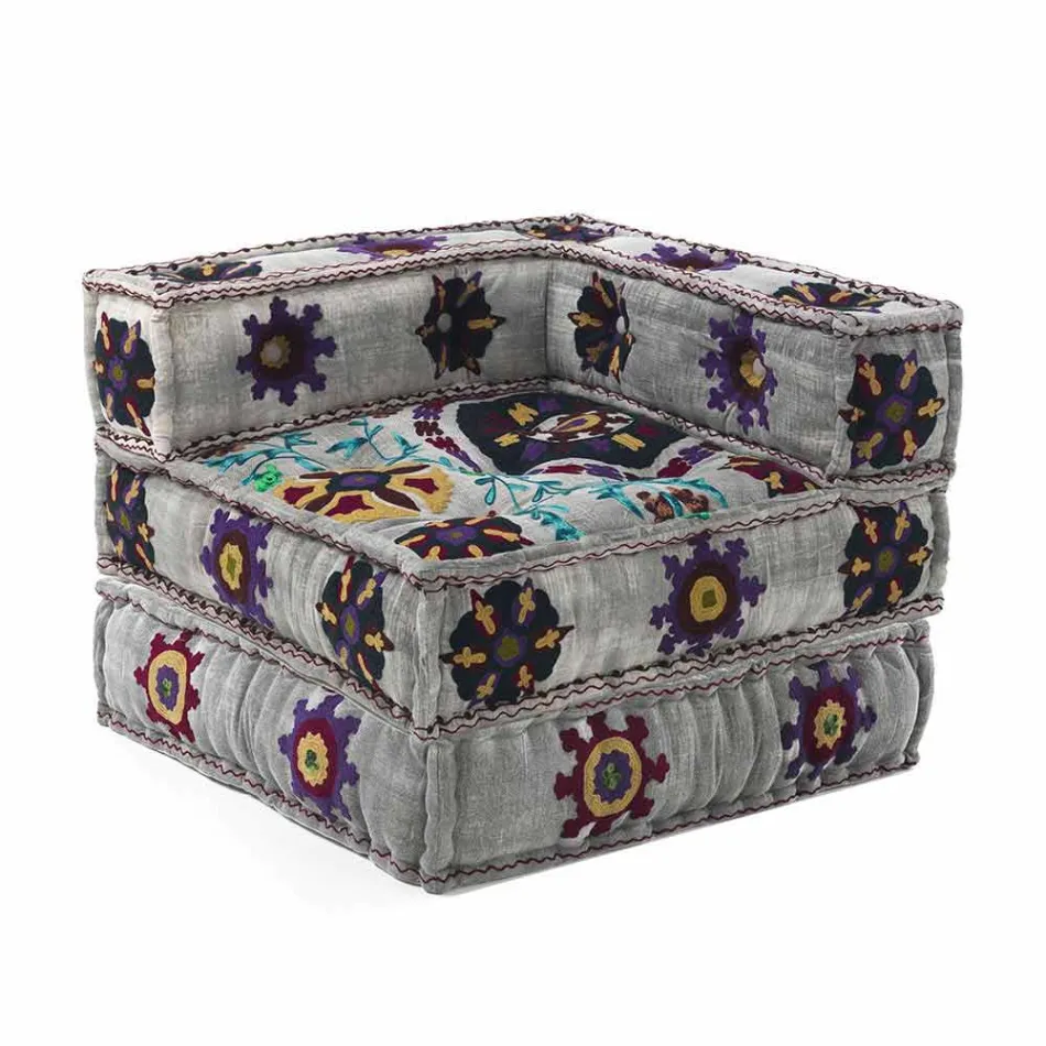 Poltrona Chaise Longue di Design Etnico in Cotone Patchwork, per Salotto – Fibra Viadurini