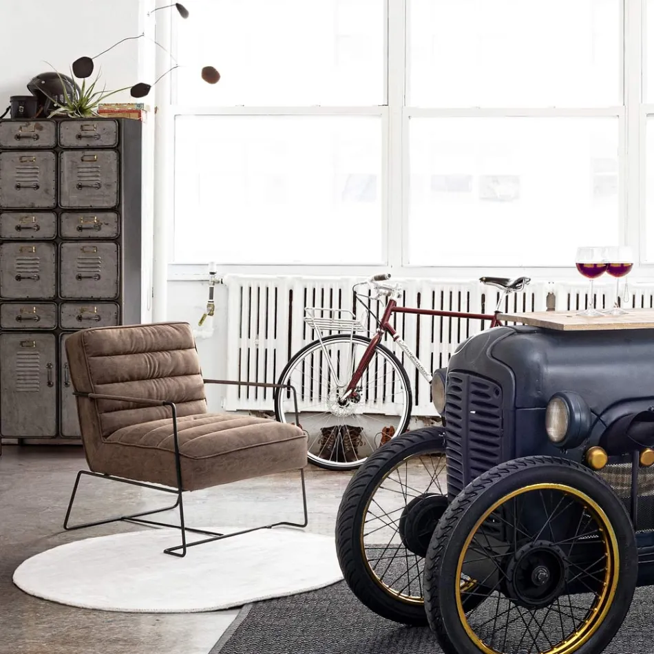 Poltrona Classica in Acciaio ed Ecopelle Marrone o Nera Design - Kendy Viadurini