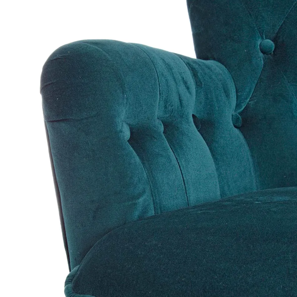 Poltrona Classica in Legno e Seduta Imbottita in Cotone Trapuntato - Monny Viadurini