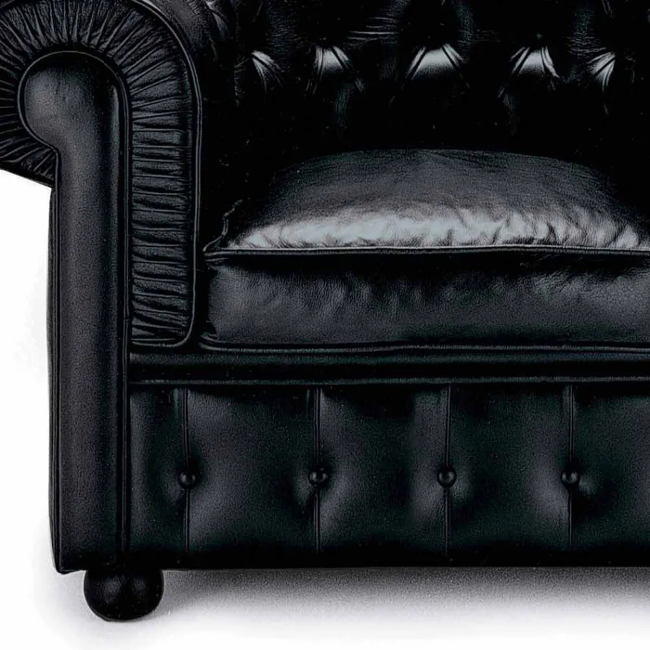 Poltrona Classica Rivestita in Pelle con Piedini in Legno Made in Italy - Idra Viadurini