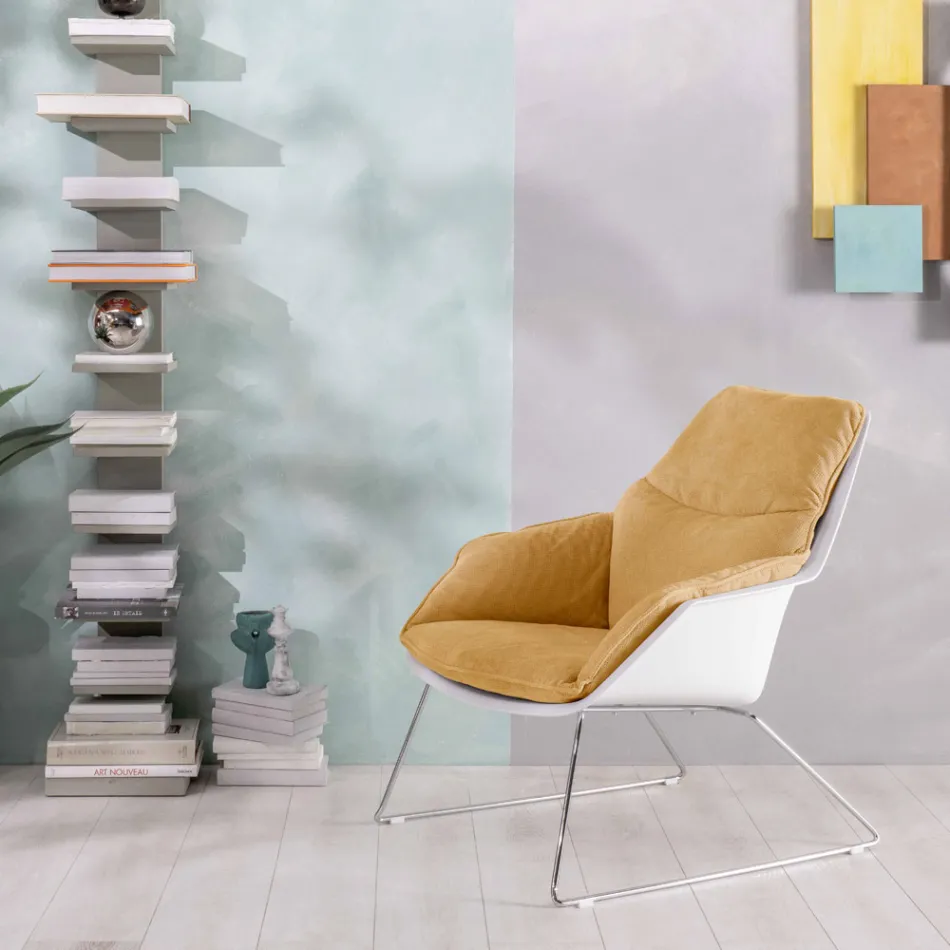 Poltrona con Base in Metallo, Struttura in Polipropilene e Cuscini in Tessuto - Tablet Viadurini