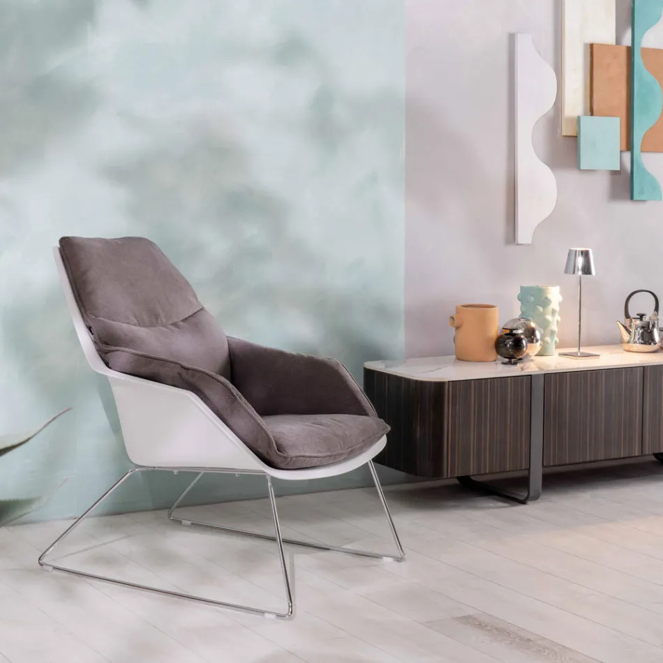 Poltrona con Base in Metallo, Struttura in Polipropilene e Cuscini in Tessuto - Tablet Viadurini