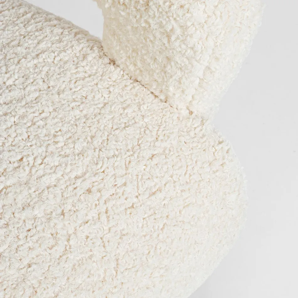 Poltrona con Braccioli in Rubberwood e Seduta Effetto Lana - Patrizia Viadurini