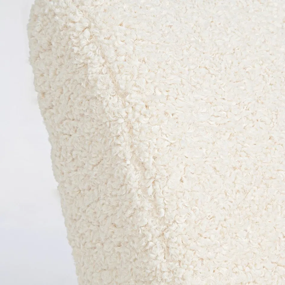 Poltrona con Braccioli in Rubberwood e Seduta Effetto Lana - Patrizia Viadurini