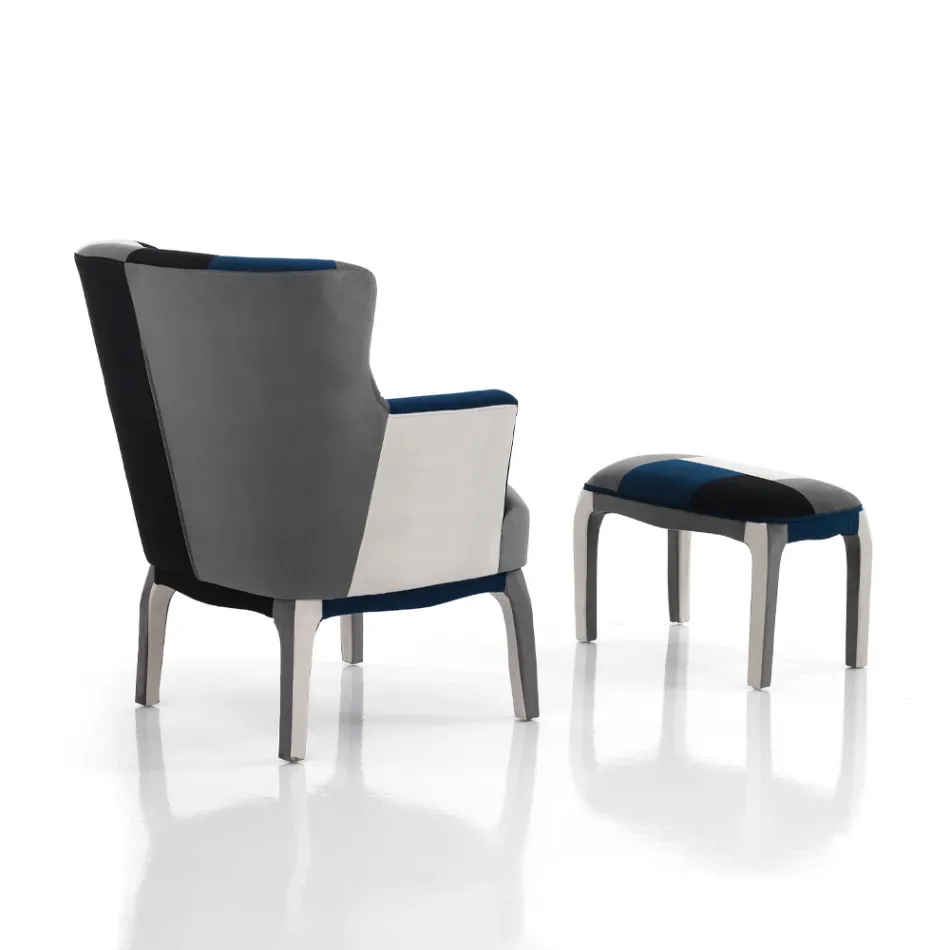 Poltrona con Pouf in Tessuto Patchwork - Bromo Viadurini