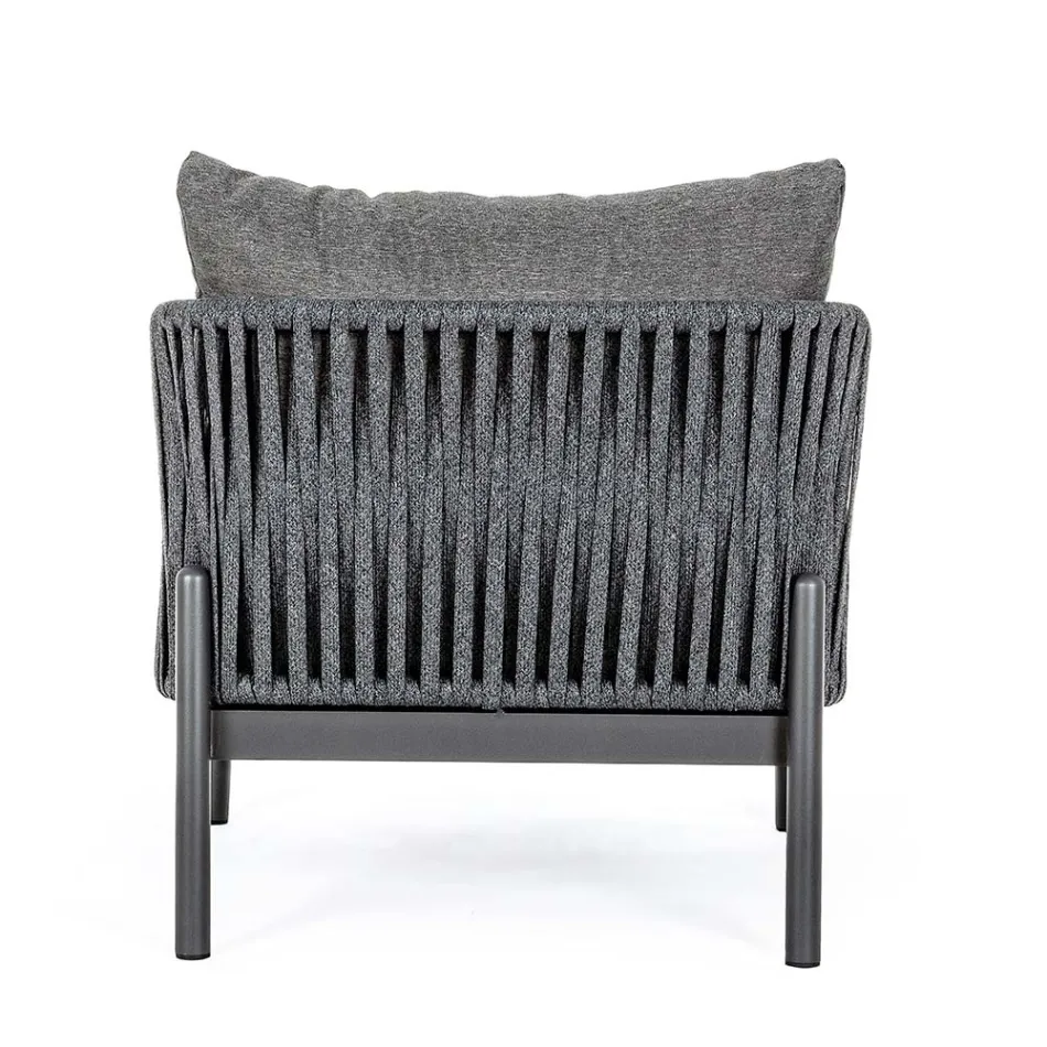 Poltrona da Esterno in Alluminio, Corda e Tessuto Antracite, Homemotion - Shama Viadurini