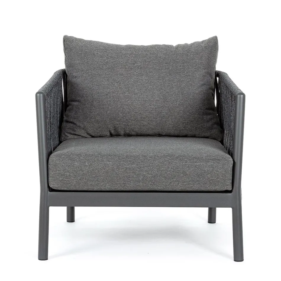 Poltrona da Esterno in Alluminio, Corda e Tessuto Antracite, Homemotion - Shama Viadurini