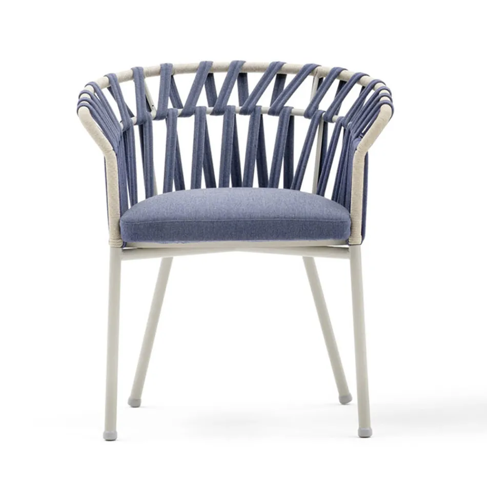 Poltrona da Esterno in Corda, Tessuto e Alluminio - Emma Cross by Varaschin Viadurini