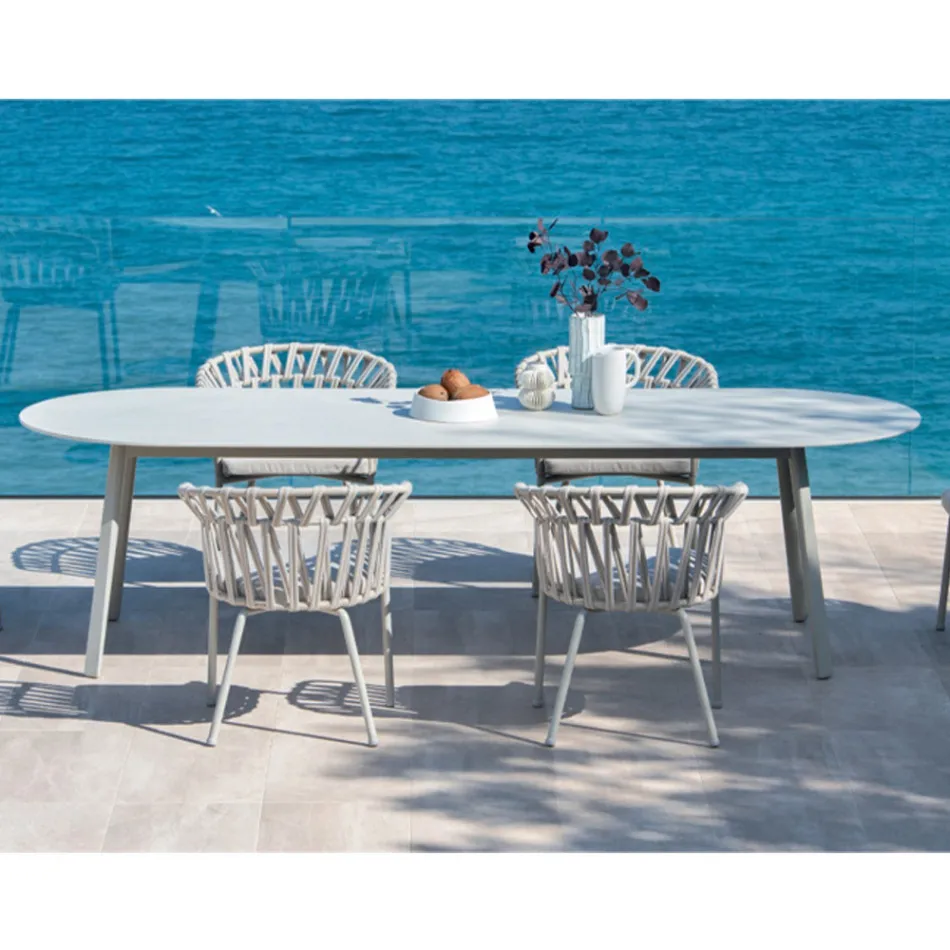 Poltrona da Esterno in Corda, Tessuto e Alluminio - Emma Cross by Varaschin Viadurini