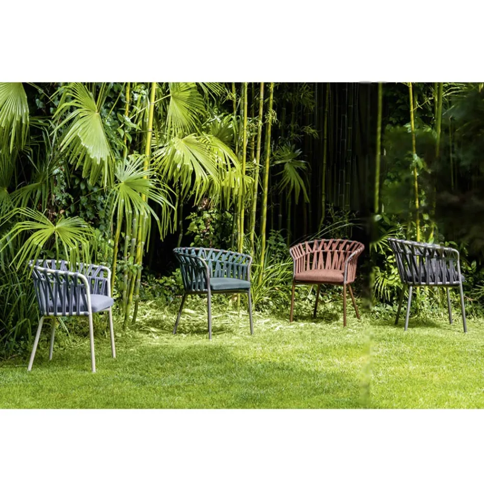 Poltrona da Esterno in Corda, Tessuto e Alluminio - Emma Cross by Varaschin Viadurini