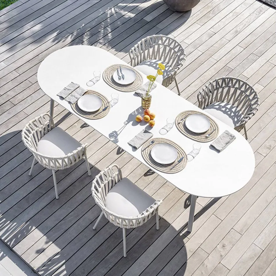 Poltrona da Esterno in Corda, Tessuto e Alluminio - Emma Cross by Varaschin Viadurini