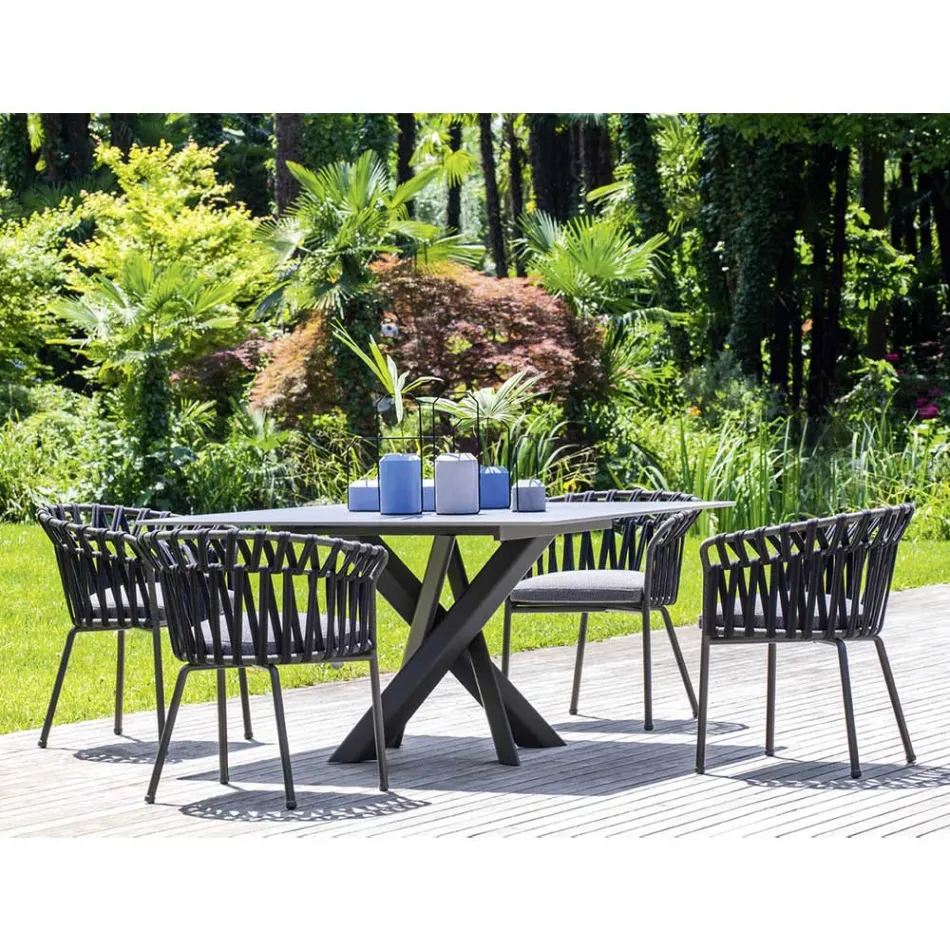 Poltrona da Esterno in Corda, Tessuto e Alluminio - Emma Cross by Varaschin Viadurini