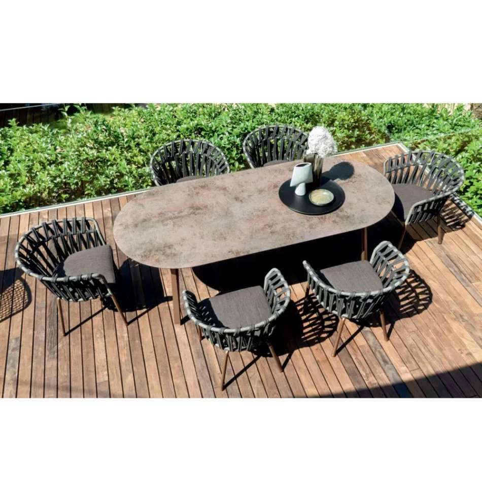 Poltrona da Esterno in Corda, Tessuto e Alluminio - Emma Cross by Varaschin Viadurini